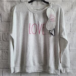 Rae Dunn Gray And Pink Love Sleepshirt And Mask Gift Set NWT Women's Small